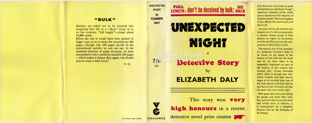 Daly, Elizabeth UNEXPECTED NIGHT 1st UK 1940