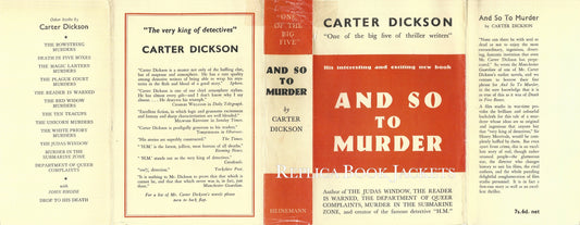 Dickson, Carter AND SO TO MURDER 1st UK 1941